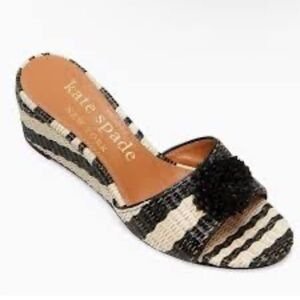 Kate Spade Seville Raffia Striped Black and Cream Wedges size 6.5